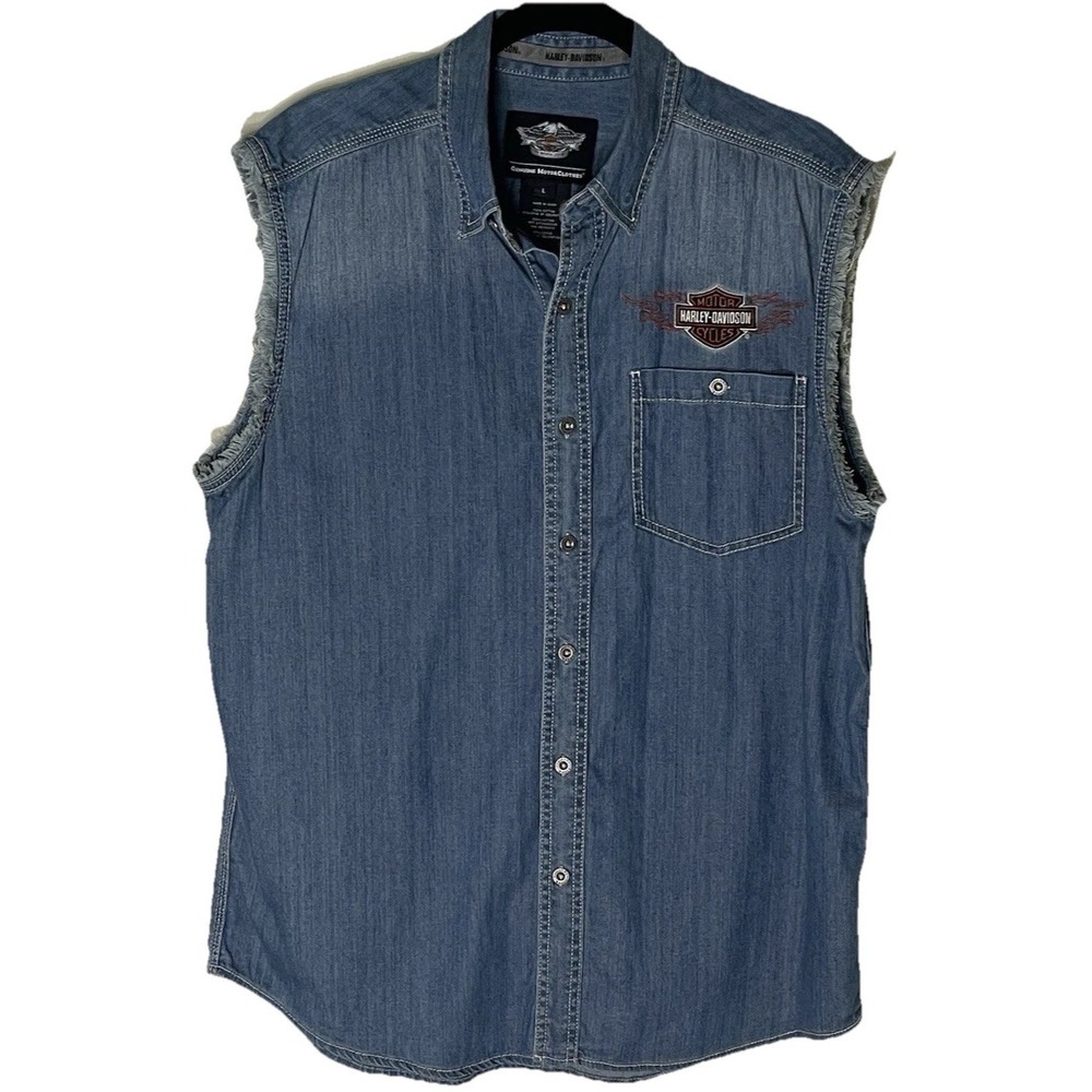 Harley-Davidson Women's L‎ Sleeveless Button Shirt Embroidered Back Logo